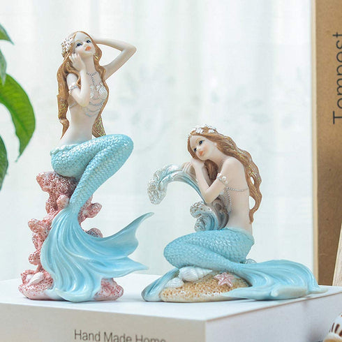 Mermaid Bathroom Decor,Mermaid Gifts for Girls 4.72" Tall Room Shelf Resin Mediterranean Princess Statue Ornament Figurines Sculpture Angel Home Crafts Collectible Ocean Sea Goddess