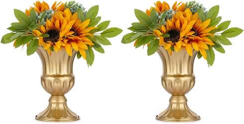 NUPTIO Pcs of 2 Metal Urn Planter Elegant Wedding Centerpieces Vase for Wedding Party Decoration, 16cm/6.3" Tall Trumpet Vase Flower Holder for Anniversary Ceremony
