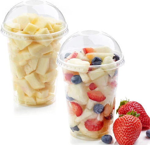 INDRAH 50PCS 12 oz Clear Plastic Cups With Dome Lids (No Hole) Disposable Parfait Cups Dessert Cups for Fruit Yogurt Smoothie Iced Cold Drinks, No Leaking