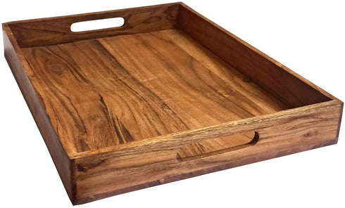 Kaizen Casa |Wooden Rectangular Serving Tray, Wood Plate, Tea/Drink Platter, Dinner Serving Tray, Snack Tray |Size_16"x 12" x 2? |Home Restaurants Coffee, Food, Breakfast, Dinner Décor