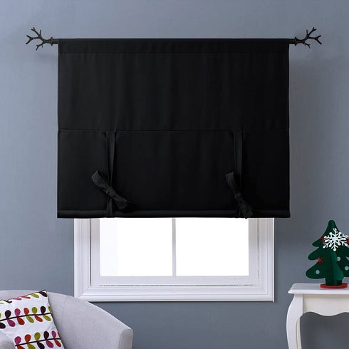NICETOWN Blackout Curtain for Bathroom Windows - Adjustable Tie Up Shade Balloon Valance Blind (Rod Pocket Panel, 46 inches W x 63 inches L)