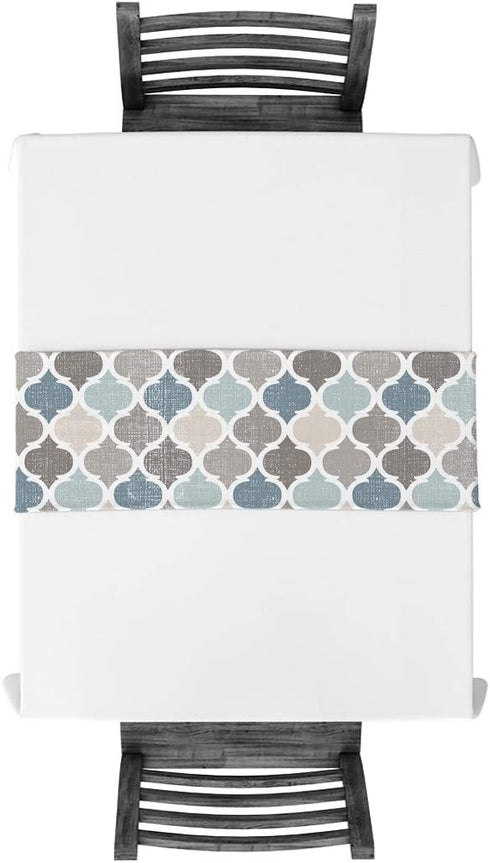 HELLOWINK 90Inch Burlap Table Runners for Dinning Room, Blue Gray, Cotton Linens Table Runner Table Cloth for Wedding Party Holiday Home Decor(Moroccan Plaid Geometric)
