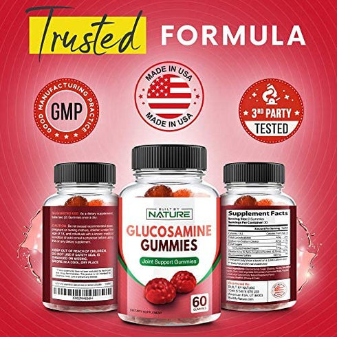 Glucosamine Gummies Extra Strength Joint Support Gummies for Adults, Men and Women, Supports Cartilage, Flexibility and Movement, Chewable Glucosamine Supplement Gummy, Made in USA, 60 Gummies