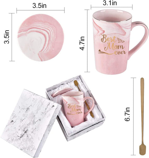 Best Mom Ever Coffee Mug for Mom Mother Mothers Day Mom Mug from Daughter Son Mom Coffee Mug 14Oz Pink Marble Mug with Exquisite Box Spoon Coaster