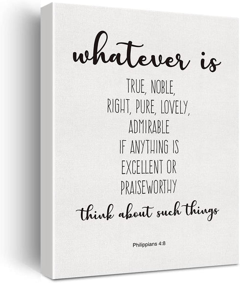 Bible Verse Art Wall Decor Whatever is True Philippians 4:8 Scripture Canvas Painting Prints for Home Dining Room Living Room Wall Decor Framed Artwork Christian Gifts(12x15 Inch)