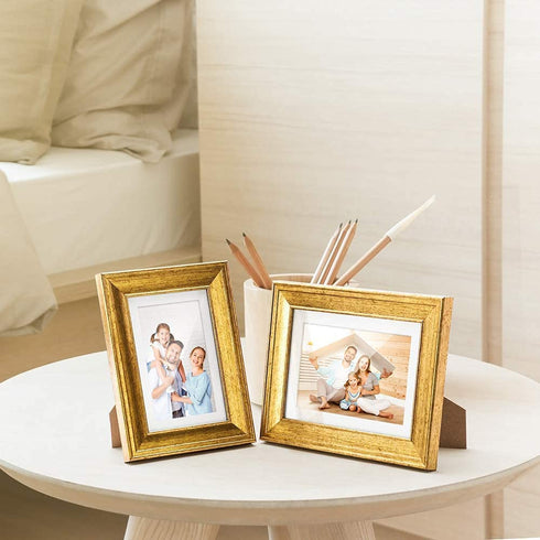TWING 5x7 Gold Picture Frames Set of 6, Gold Frames Display Pictures 4x6 with Mat or 5x7 Without Mat, Tabletop Display and Wall Mounting Home Decorative Photo Frames, Set for Wall Gallery