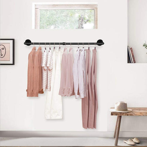 ERYTLLY 2 Bases Wall Mount Clothes Rack Industrial Pipe Clothes Rack On Wall Hanging Rod Laundry Room Hanging Rod Detachable Wall Mounted Iron Garment Bar for Bathroom, Room, Living Room, office Use