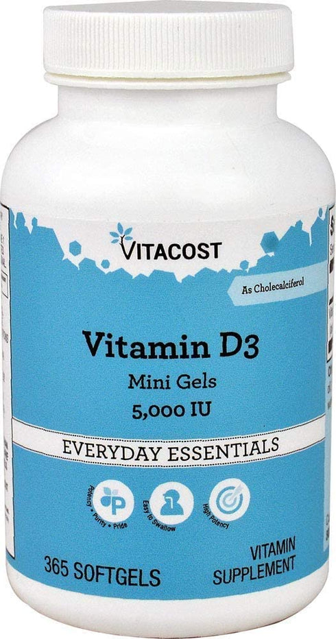 Vitacost Vitamin D3-5000 IU - 365 Softgels - Mini Gels