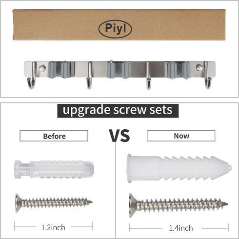 Mop Broom Holder Heavy Duty Hooks Hanger Wall Mount 17 Stainless Steel Organizer for Home Laundry Bathroom Kitchen Garage Garden Utility Tools Rack Storage Durable Piyl