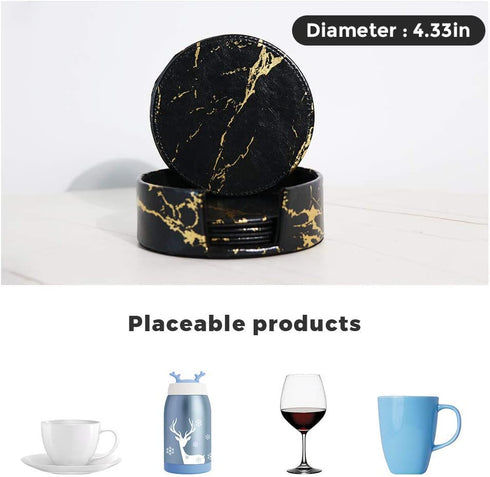 Coasters for Drinks, 6 Pieces / Set of Leather Gold Coasters, Protect Your Desk from Spills, Very Suitable for Living Room, Coffee Table and Office Desk