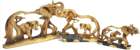 Elephant and Baby Walking in The Wild Faux Wood Figurine