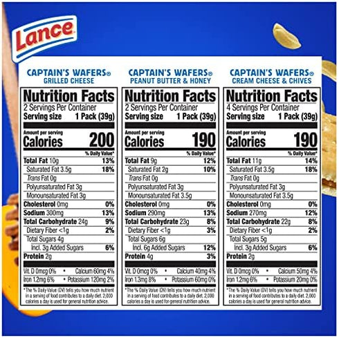 Lance Sandwich Crackers, Captain's Wafers, Variety Pack, 8 Individual Packs, 6 Sandwiches Each