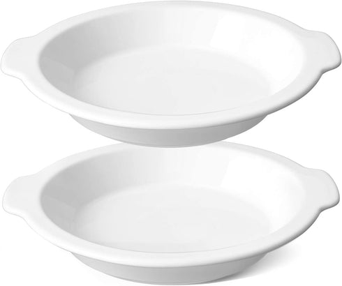 LE TAUCI Ceramic Pie Pan, 9 inch Baking Plates with handles, Deep Pie Dish for Apple Pie, Pecan Pie, 36 Ounce, Set of 2 -White