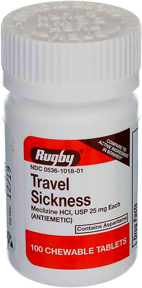 Rugby Travel Sickness Chewables 25 mg Per Bottle, 100 Count