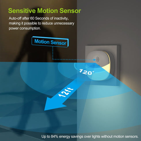 AUVON Plug-in LED Motion Sensor Night Light, Mini Warm White LED Nightlight with Dusk to Dawn Motion Sensor, Adjustable Brightness for Bedroom, Bathroom, Kitchen, Hallway, Stairs (4 Pack)