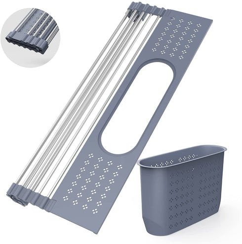 Fixparts Roll Up Dish Drying Rack Over The Sink Dish Drying Rack,Multi-Purpose Kitchen Rolling Dish Drainer Foldable SUS304 Stainless Steel Dish Drying Rack?17.5" x 15.2"?