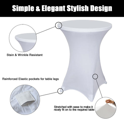 SUNTQ Cocktail Table Covers 32x43, Spandex Stretch Square Corners White Tablecloths, Fitted High Top Round Table Cloth for Weddings,Birthday,Vendors,Outdoor Party,DJ,Banquet,Tradeshows