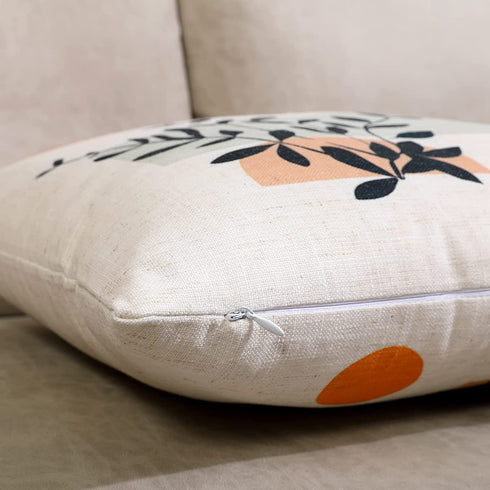 RoomTalks 2PCS Modern Boho Decorative Throw Pillow Covers 18x18 Aesthetic Abstract Art Bed Sofa Couch Square Accent Linen Pillow Cover Cute Plants Contemporary Scatter Cushion Cases, Terracotta