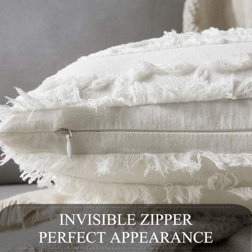 MIULEE Set of 2 Decorative Boho Throw Pillow Covers Linen Striped Jacquard Pattern Cushion Covers for Sofa Couch Living Room Bedroom 20x20 Inch Ivory White