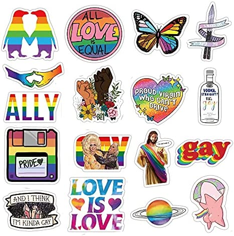 Gay Pride Stickers,50 PCS Gay Love Stickers,Rainbow Stripe Stickers for LGBT,Bright Technicolor Vinyl Waterproof Stickers for Laptop,Water Bottles,Luggage,Computer,Cellphone,Skateboard,Guitar,Flag