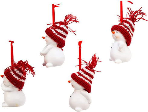 Kurt Adler C9692 Snowman with Red and White Stripe Knitted Hat Decorative Holiday Christmas Ornament Set with Various Animated Faces (4 Pack)