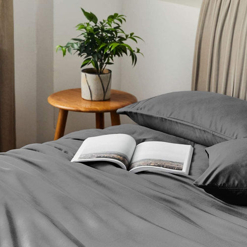 SONORO KATE Bed Sheet Set Bamboo Sheets Deep Pockets 16" Eco Friendly Wrinkle Free Sheets Hotel Bedding Machine Washable Silky Soft (Dark Grey, California King)