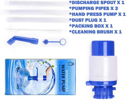 Water Bottles Pump Blue Manual Hand Pressure Drinking Fountain Pressure Pump Water Press Pump with an Extra Short Tube and Cap Fits Most 2-6 Gallon Water Coolers €¦