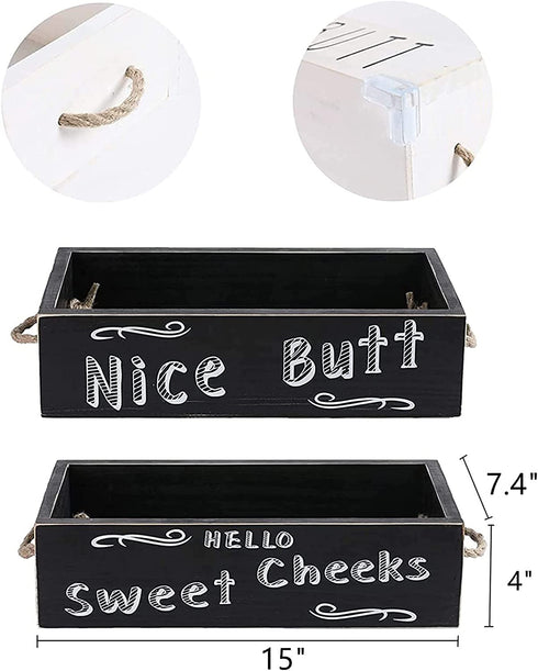 YCOCO Bathroom Decor Box,Country Decor and Farmhouse Bathroom Decor for The Home,Rustic Toilet Tank Tray and Wooden Bathroom Trays and Baskets for Counter,Black