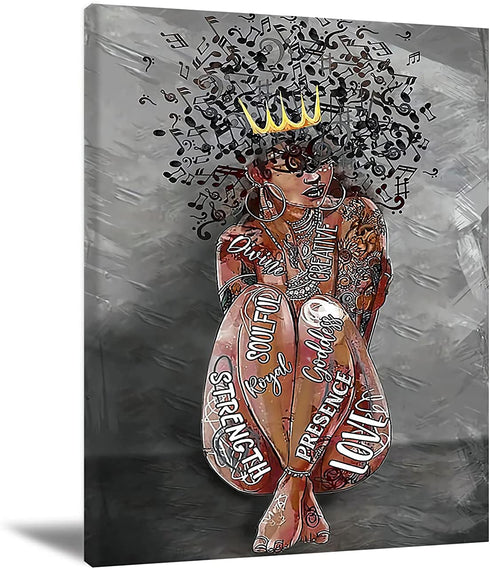 Black Queen Wall Art Africa America Poster Black Woman Love Music Canvas Wall Art Abstract Contemporary Canvas Matte Prints Painting Home Decor For Bedroom Living Room 16X24 Inch No Frame