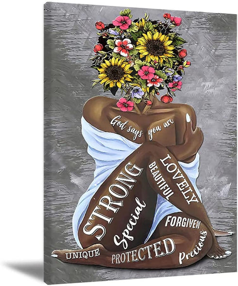 African American Wall Art Black Queen Girl Head Flowers Poster Black Girl Artwork ‹Floral Girl Art Prints For Bedroom Living Room Abstract Contemporary Prints Painting Home Decor 16X24 Inch No Frame