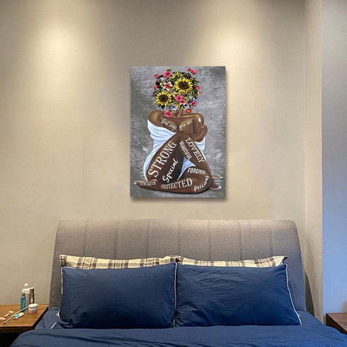 African American Wall Art Black Queen Girl Head Flowers Poster Black Girl Artwork ‹Floral Girl Art Prints For Bedroom Living Room Abstract Contemporary Prints Painting Home Decor 16X24 Inch No Frame