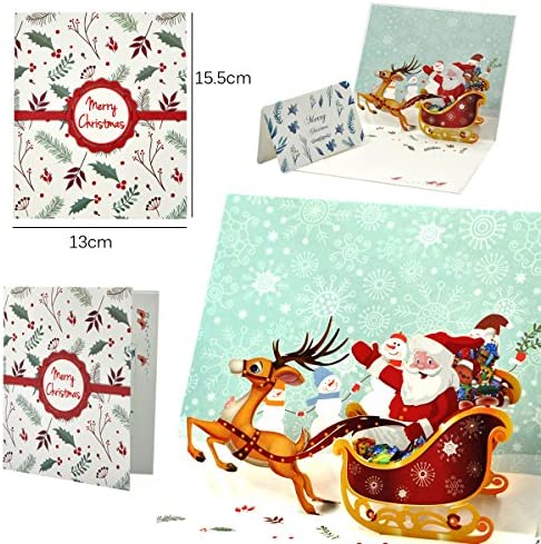 eZAKKA Christmas Cards, 3D Christmas Cards Pop Up Holiday Greeting Gifts Cards with Envelopes for Xmas Merry Christmas New Year, 5-Pack