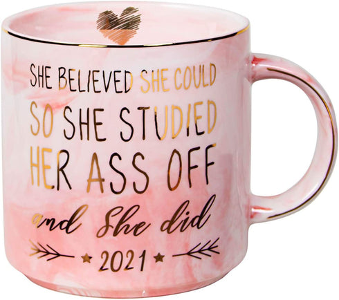 VILIGHT 2021 Graduation and Congratulations Gifts for Her - Presents for College Nurse Graduated Women - She Believed she could So She Did - Pink Marble Ceramic Coffee Mug 11 Oz