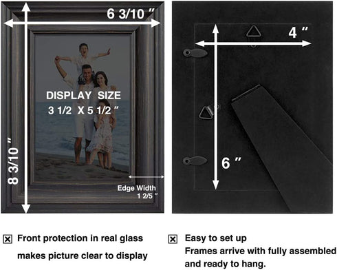 LaVie Home 4x6 Picture Frames (3 Pack, Assorted Colors) Rustic Wood Grain Photo Frame Set with High Definition Glass for Wall Mount & Table Top Display