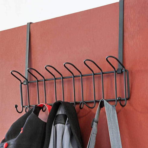 Minggoo Coat Rack Wall Mounted Hook Rack Over The Door Hook Set of 2, Organizer 13 Hooks, Heavy-Duty Iron Wire Black