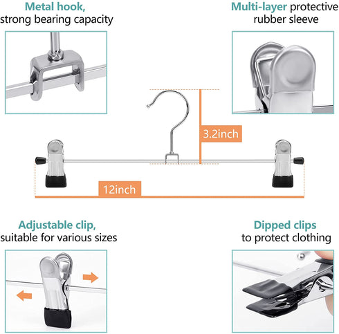 IEOKE Pant Hangers, 20 Pack Skirt Hangers with Clips Metal Trouser Clip Hangers for Heavy Duty Ultra Thin Space Saving