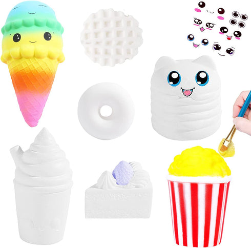 7Pcs Arts and Crafts for Girls, DIY Dessert Paint Your Own Squishies Kit! Gifts for Craft Lovers Kids Top Christmas Toys. Jumbo Slow Rise Squishies Stress Relief for Adult, with Decorating Stickers