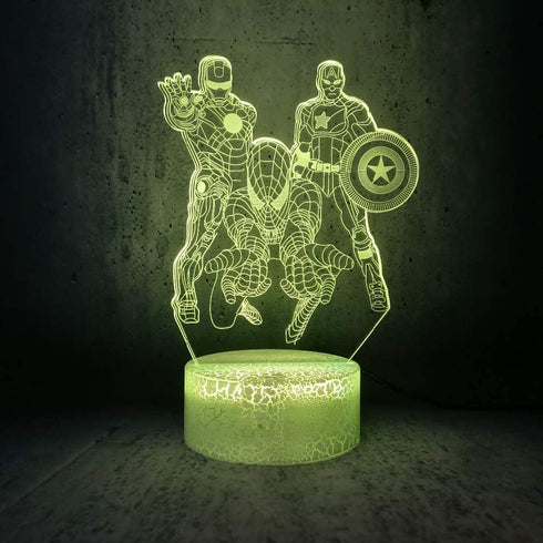7 Color Changing Night Lamp 3D Atmosphere Bulbing Light 3D Visual Illusion LED Lamp for Kids Toy Christmas Birthday Gifts - Spiderman, Iron Man, Captain America (Heroes)