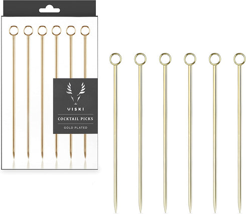 Viski Gold Cocktail Picks, Set of 6 Stainless Steel Drink Picks, Barware Accessories, 4.25€³
