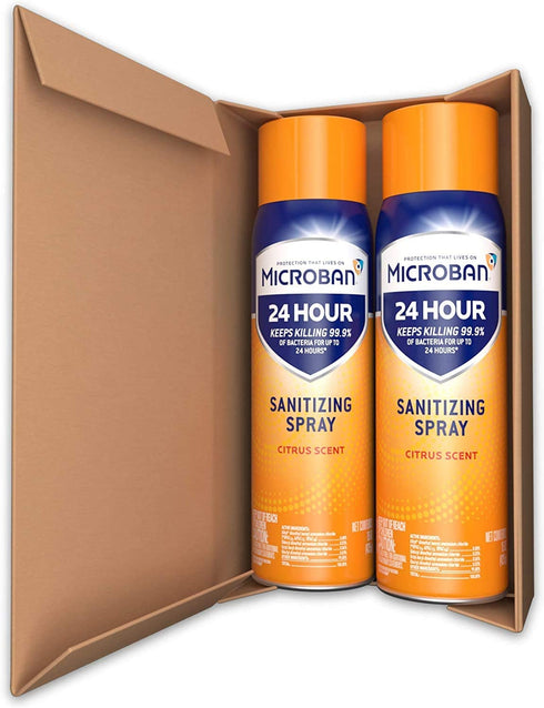 Microban Disinfectant Spray, 24 Hour Sanitizing and Antibacterial Spray, Sanitizing Spray, Citrus Scent, 2 Count (15 fl oz Each) (Packaging May Vary)