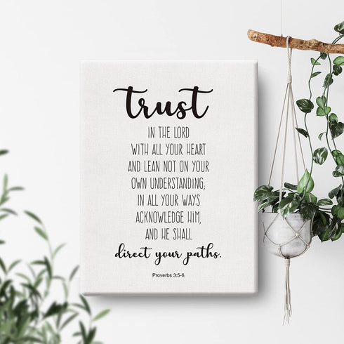 Bible Verse Art Wall Decor Proverbs 3:5-6 Trust in the Lord Scripture Canvas Painting Prints for Home Dining Room Living Room Wall Decor Framed Artwork Christian Gifts(12x15 Inch)