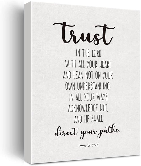 Bible Verse Art Wall Decor Proverbs 3:5-6 Trust in the Lord Scripture Canvas Painting Prints for Home Dining Room Living Room Wall Decor Framed Artwork Christian Gifts(12x15 Inch)