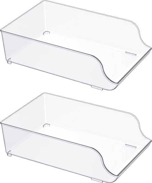 SMARTAKE Soda Can Organizers, 2 PCS Wide Plastic Water Bottle Storage Bins, Clear Refrigerator Organizer Bins, Food Storage Dispensers for Freezer Cabinet Countertops Fridge Kitchen Organization