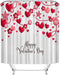 Valentine's Day Shower Curtain Farmhouse Romantic Red Love Hearts Floral Bathroom Curtains, Rustic Vintage Wooden Shiny Star Fabric Shower Curtain Set, 72 x 72 Inch