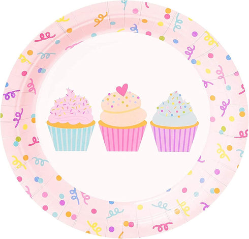 144 Pieces Cupcake Party Supplies, Paper Plates, Napkins, Cups and Cutlery (Serves 24)