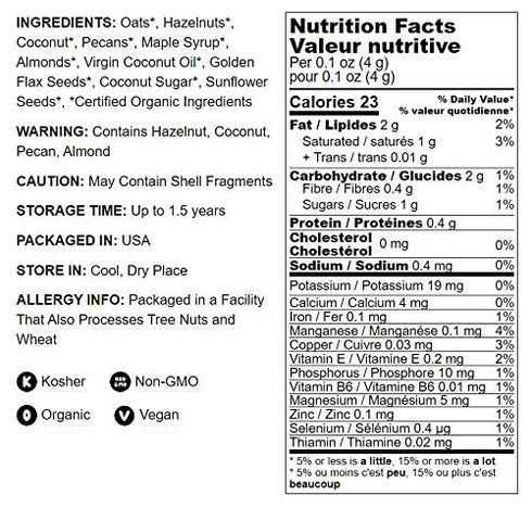Organic Golden Crunchy Granola, 6 Ounces - Small Batch, Handcrafted, Bulk, Great as Snack and for Breakfast Cereals, Contains Hazelnuts, Pecan Nuts, Almonds, Coconut, Flax and Sunflower Seeds
