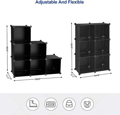 SONGMICS Cube Storage Organizer, 6-Cube Bookshelf, Closet Organizers and Storage, Modular Bookcase, Storage Shelving for Bedroom, Living Room, Home Office, with Rubber Mallet, Black ULPC06H