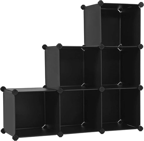SONGMICS Cube Storage Organizer, 6-Cube Bookshelf, Closet Organizers and Storage, Modular Bookcase, Storage Shelving for Bedroom, Living Room, Home Office, with Rubber Mallet, Black ULPC06H