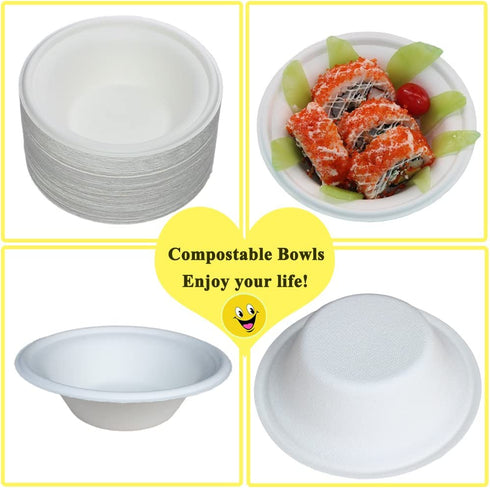 Belinlen 150 Pack 12 oz Round Disposable Bowls Eco-friendly 100% Natural Sugarcane Biodegradable Compostable Bagasse Tree Free and Plastic Free (150)