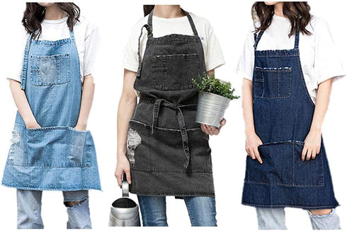 Cotton Denim Apron Adjustable Baking Cooking Apron with Pockets for Kitchens